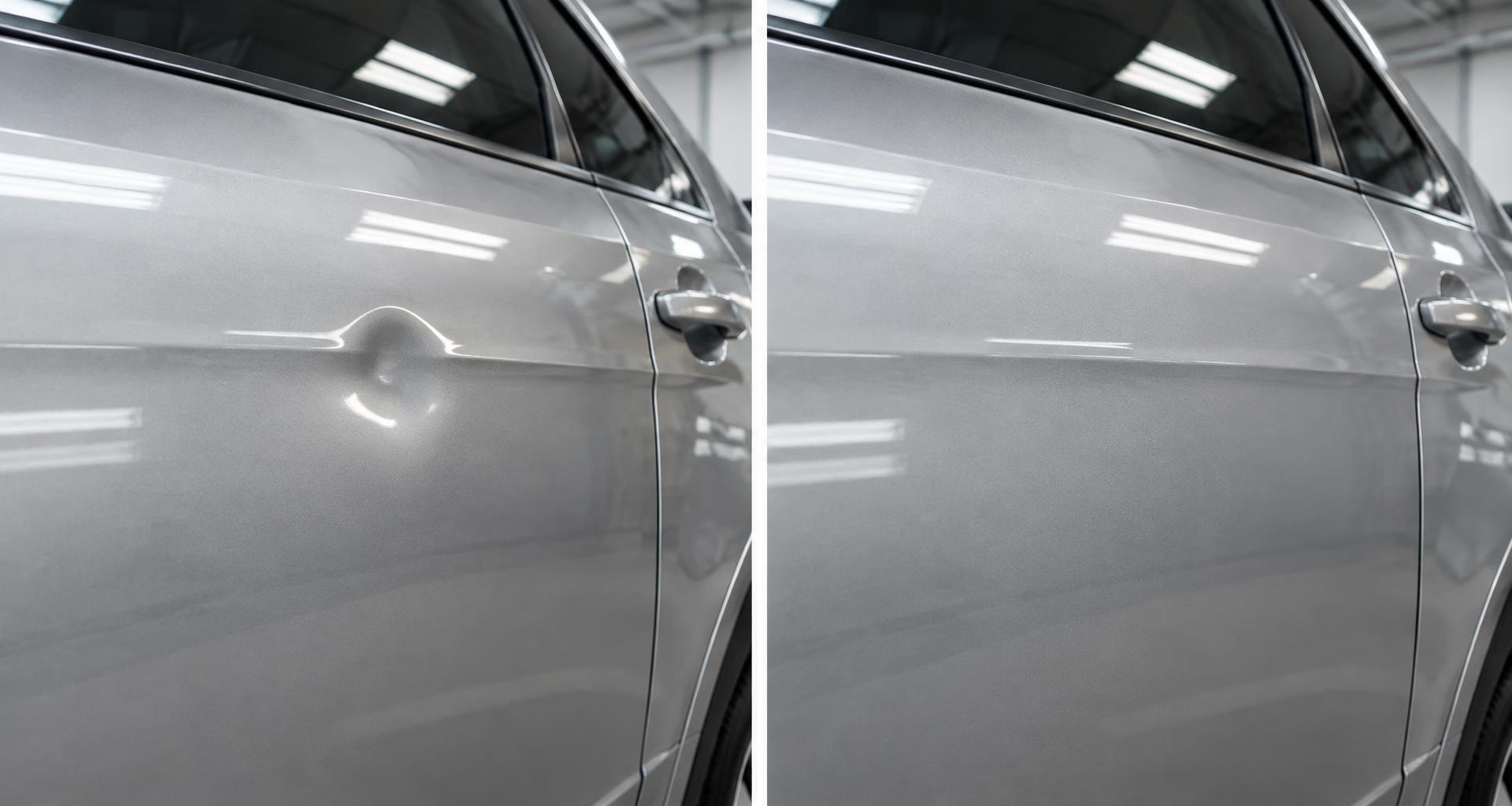 Illustrative smooth silver vehicle panel after repair